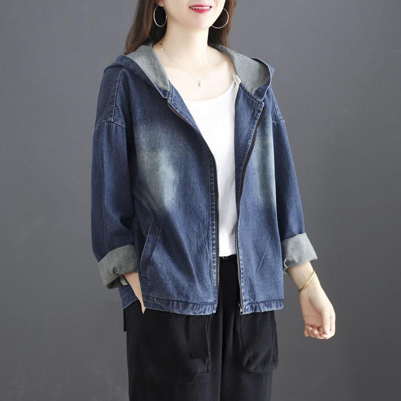 Autumn Loose Hoodie Cotton Denim Short Coat