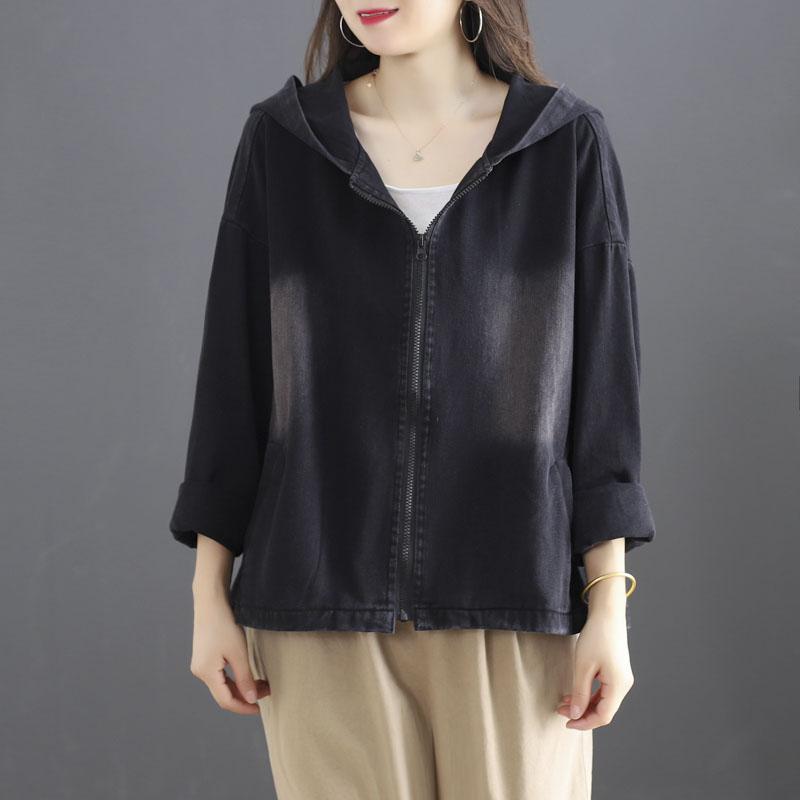 Autumn Loose Hoodie Cotton Denim Short Coat
