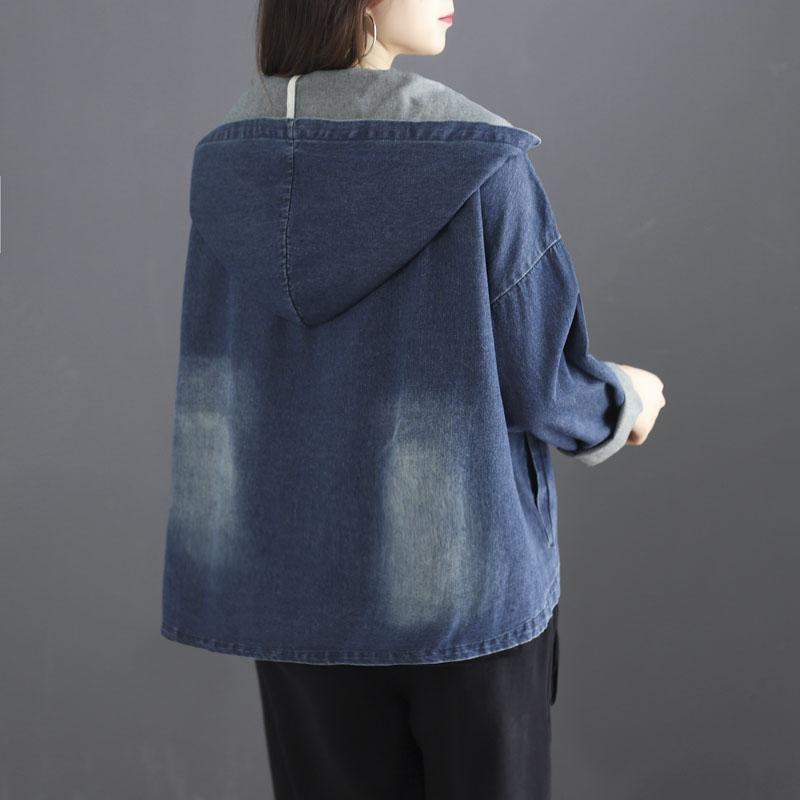 Autumn Loose Hoodie Cotton Denim Short Coat