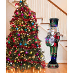 Fraser Hill Farm Indoor/Outdoor Oversized Christmas Decor, 6-Ft. Nutcracker Playing Bass Drum w/ Moving Hands, Music, Timer, and 32 LED Lights