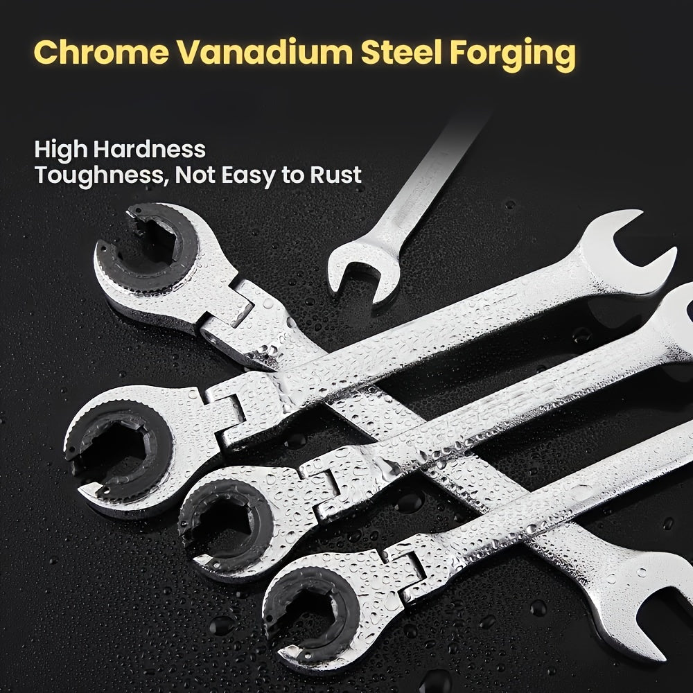 6pcs/set Tubing Ratchet Wrench Metric Tubing Wrench Set, Open Flexible Head 72 Teeth For Car Repair Oil Wrenches Hand Tools