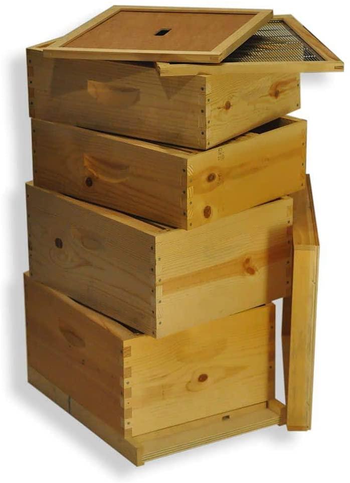 goodland bee supply double deep brood box and double super box 4 tier beginners beehive kit with beehive frames and foundations - gl4stack