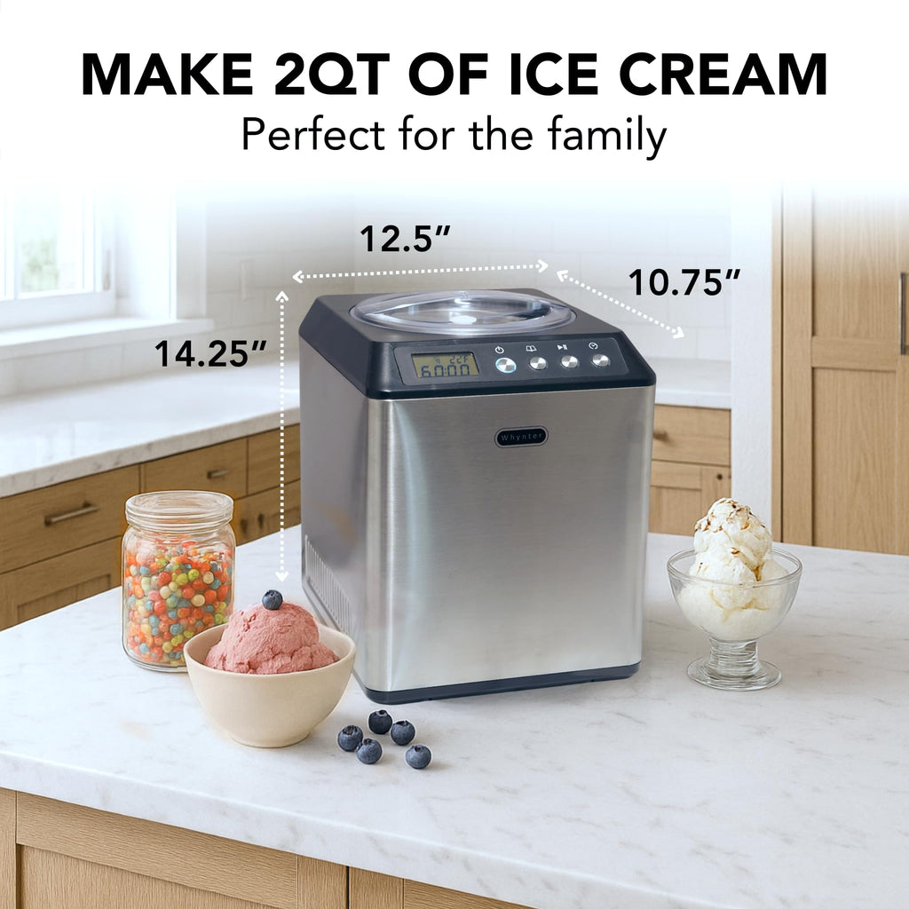 Ice Cream Maker Machine Automatic 2.1 Qt. Upright with -In Compressor, LCD Digital Display & Timer, No Pre-Freezing, ICM-201SB,  Steel