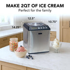 Ice Cream Maker Machine Automatic 2.1 Qt. Upright with -In Compressor, LCD Digital Display & Timer, No Pre-Freezing, ICM-201SB,  Steel
