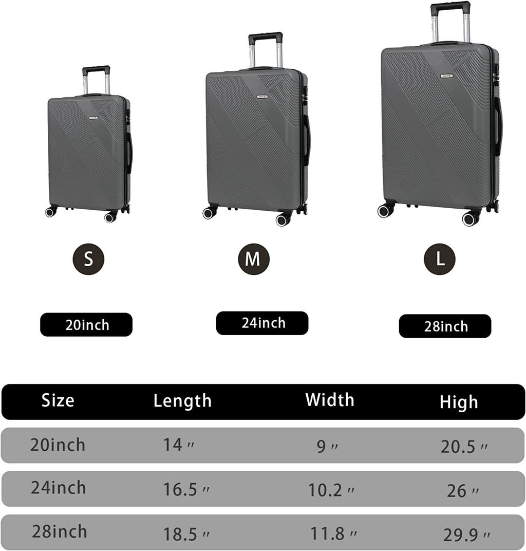 PC Luggage Suitcase Carry on Luggage Sets with 4 Spinner Wheels Tourister Hard Luggage Set (Grey)