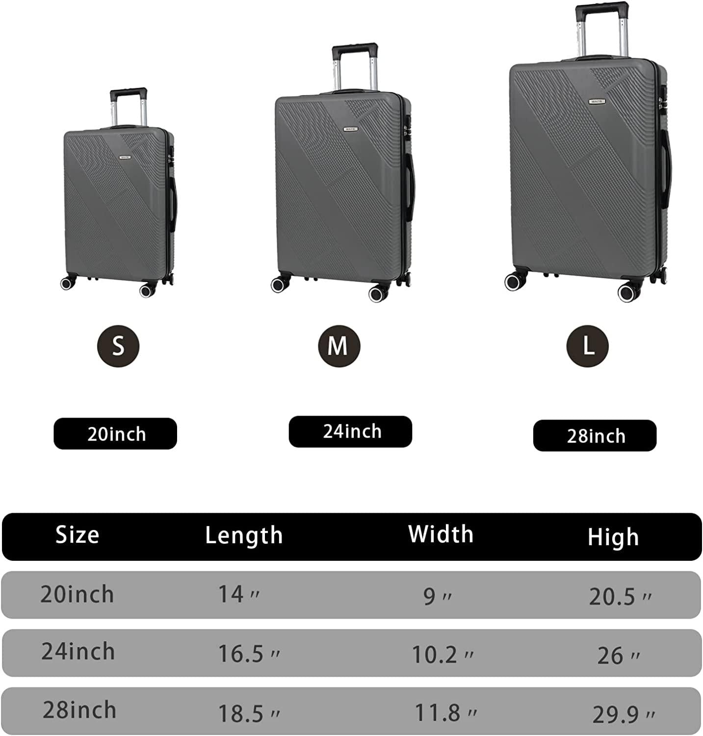 PC Luggage Suitcase Carry on Luggage Sets with 4 Spinner Wheels Tourister Hard Luggage Set (Grey)