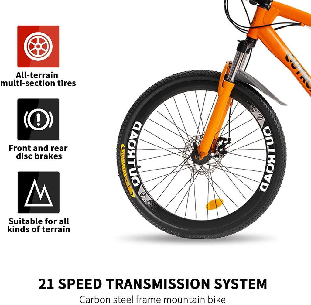 Outroad 26 Inches Mountain Bike for Men/Women, 21 Speeds Trek Bike, 26 in Wheels, Full Suspension Adult Bicycle Spring Fork Anti-Slip Bikes, Orange