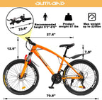 Outroad 26 Inches Mountain Bike for Men/Women, 21 Speeds Trek Bike, 26 in Wheels, Full Suspension Adult Bicycle Spring Fork Anti-Slip Bikes, Orange