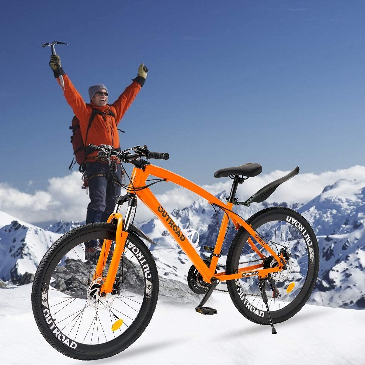 Outroad 26 Inches Mountain Bike for Men/Women, 21 Speeds Trek Bike, 26 in Wheels, Full Suspension Adult Bicycle Spring Fork Anti-Slip Bikes, Orange