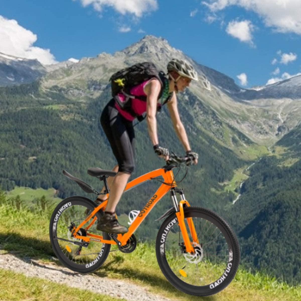 Outroad 26 Inches Mountain Bike for Men/Women, 21 Speeds Trek Bike, 26 in Wheels, Full Suspension Adult Bicycle Spring Fork Anti-Slip Bikes, Orange