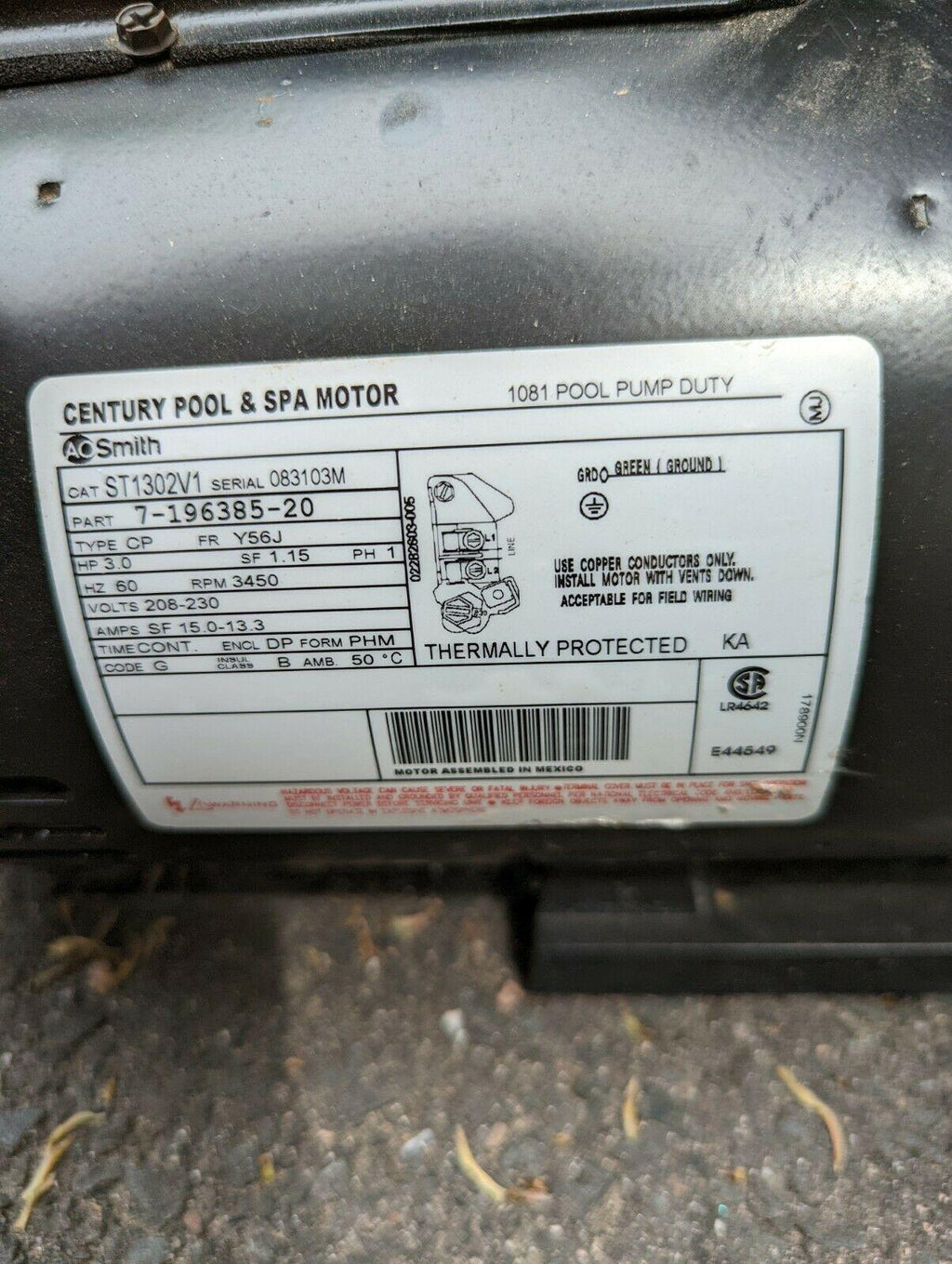new 3 hp 208-230v swimming pool spa pump motor century # st1302v1