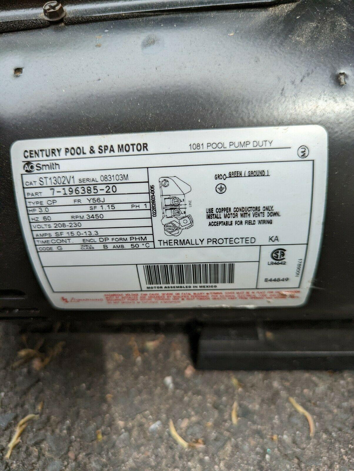 new 3 hp 208-230v swimming pool spa pump motor century # st1302v1