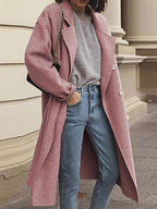 Solid Color Woolen Double-breasted Coat
