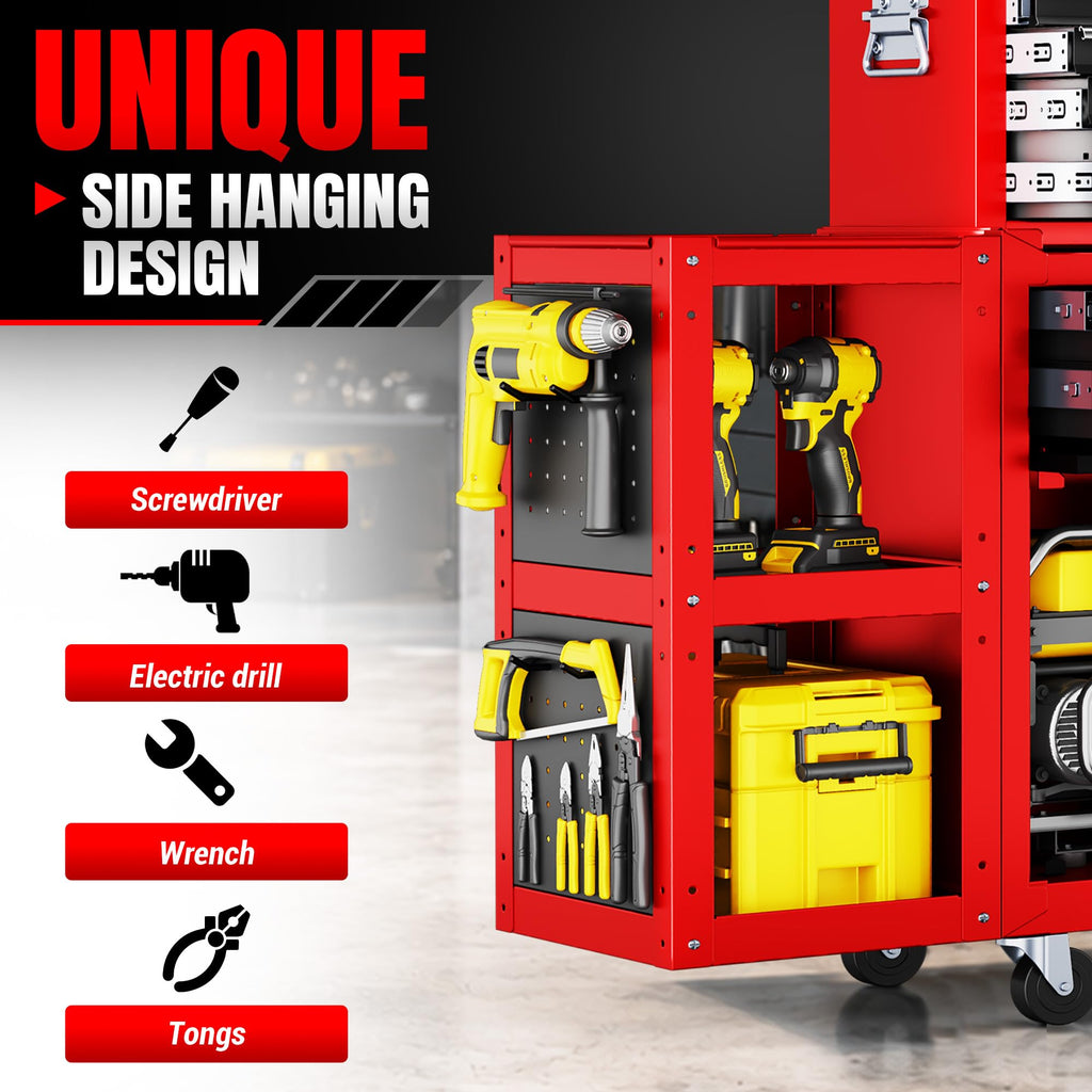 8-Drawer Rolling Tool Chest, Assembled Metal Tool StoraCabinet with Wheels, LocSliding Drawers & Detachable Top Box, for GaraWorkshop Repair Room Warehouse, Red