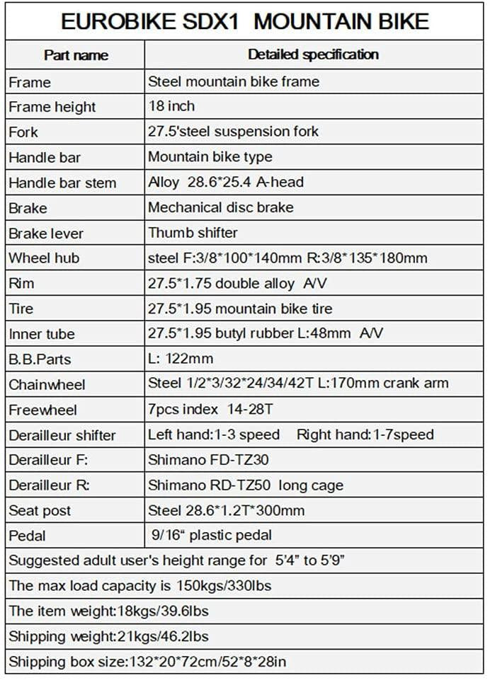 SD X1 Adult Mountain Bike 18 Inches Steel Frame 27.5 Inch Double Alloy Wheel with Disc Brake 21S Gears System MTB Bicycle