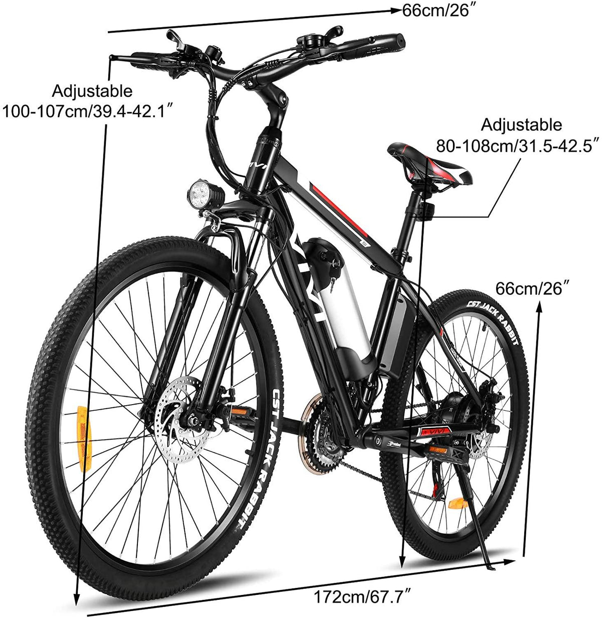 VIVI Electric Bike 26" Electric Mountain Bike, 500W/350W Ebike for Adults 20MPH Electric Bicycle/Electric Commuter Bike with Removable 12.5Ah/8Ah Lithium-Ion Battery,  21 Speed