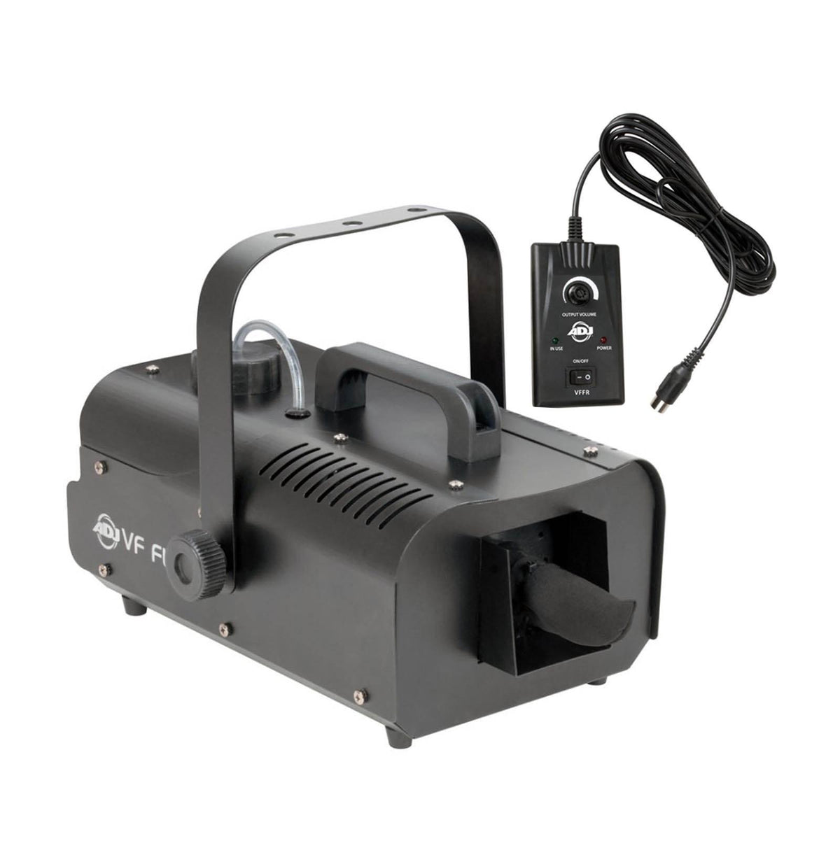 (2) American DJ VF Flurry High Output Snow Machines w/ Remotes &amp; (2) Snow Fluids