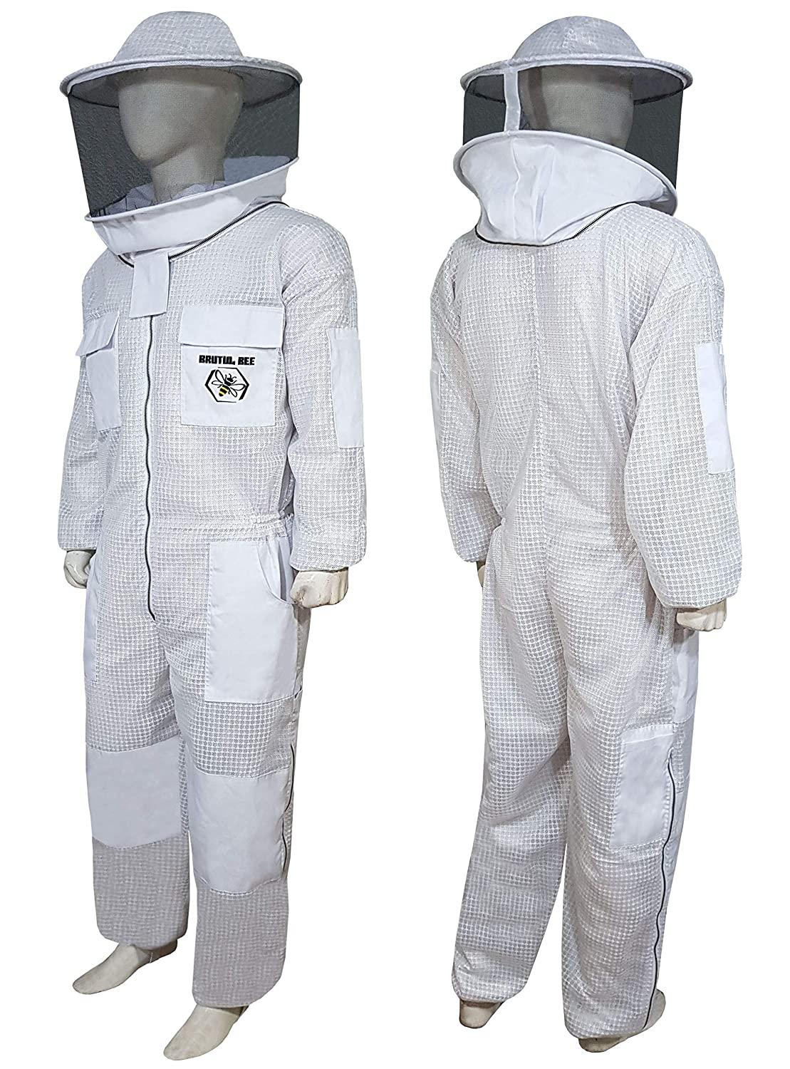 brutul bee 3 layer beekeeping ultralight ventilated suit with round veil (white, m)
