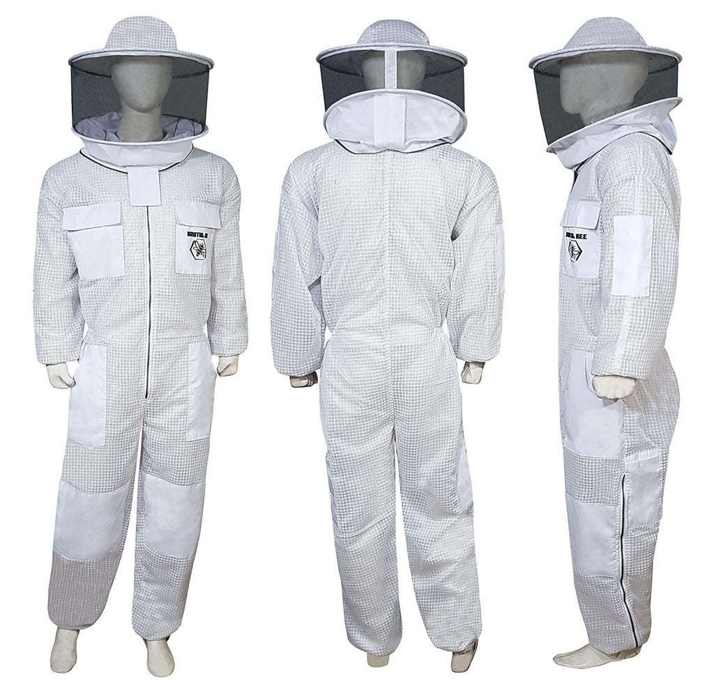 brutul bee 3 layer beekeeping ultralight ventilated suit with round veil (white, m)