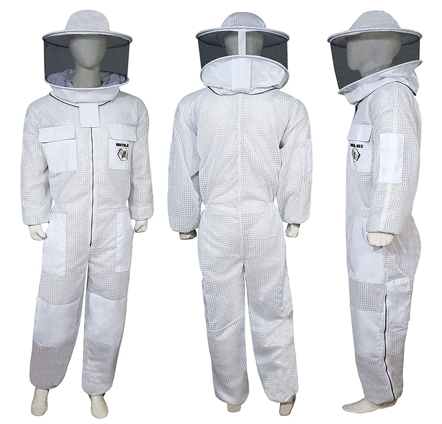 brutul bee 3 layer beekeeping ultralight ventilated suit with round veil (white, m)