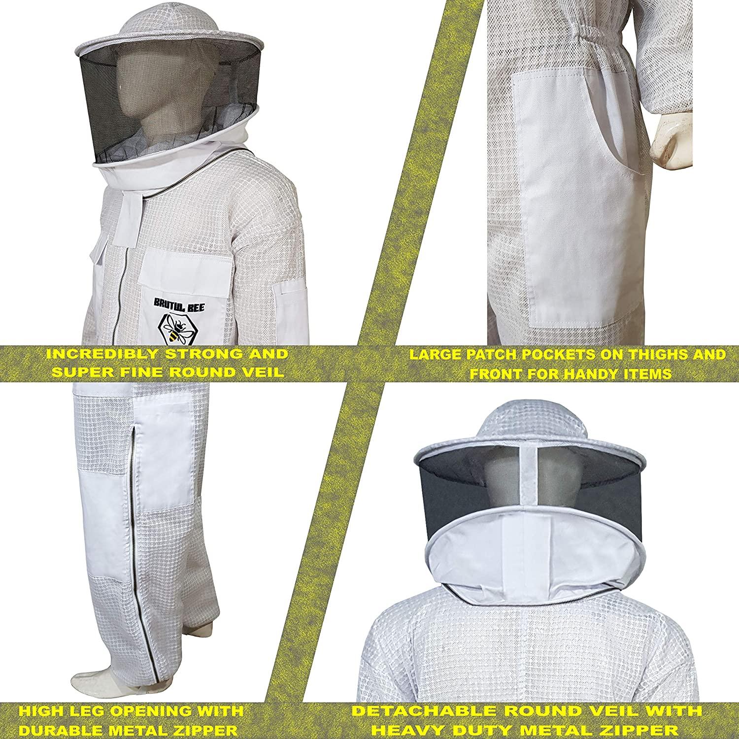 brutul bee 3 layer beekeeping ultralight ventilated suit with round veil (white, m)