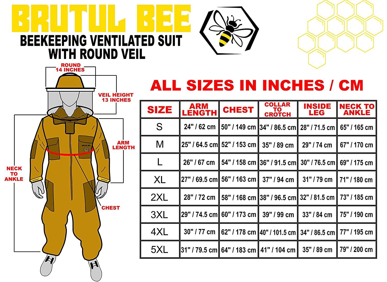 brutul bee 3 layer beekeeping ultralight ventilated suit with round veil (white, m)
