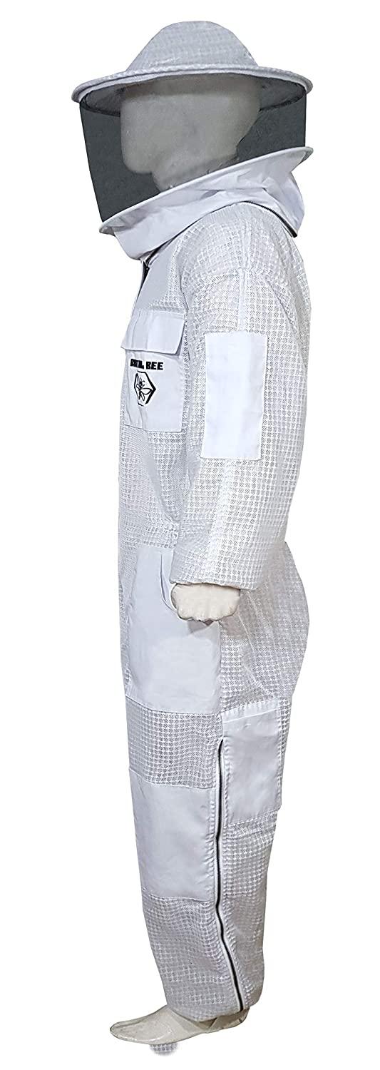 brutul bee 3 layer beekeeping ultralight ventilated suit with round veil (white, m)