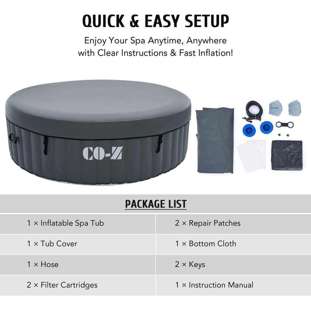 co-z 4-6 person 7' blow up hot tub w 130 air jets heater cover electric pump portable pool gray