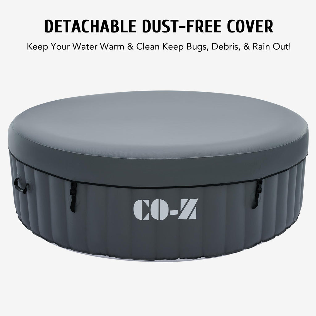 co-z 4-6 person 7' blow up hot tub w 130 air jets heater cover electric pump portable pool gray