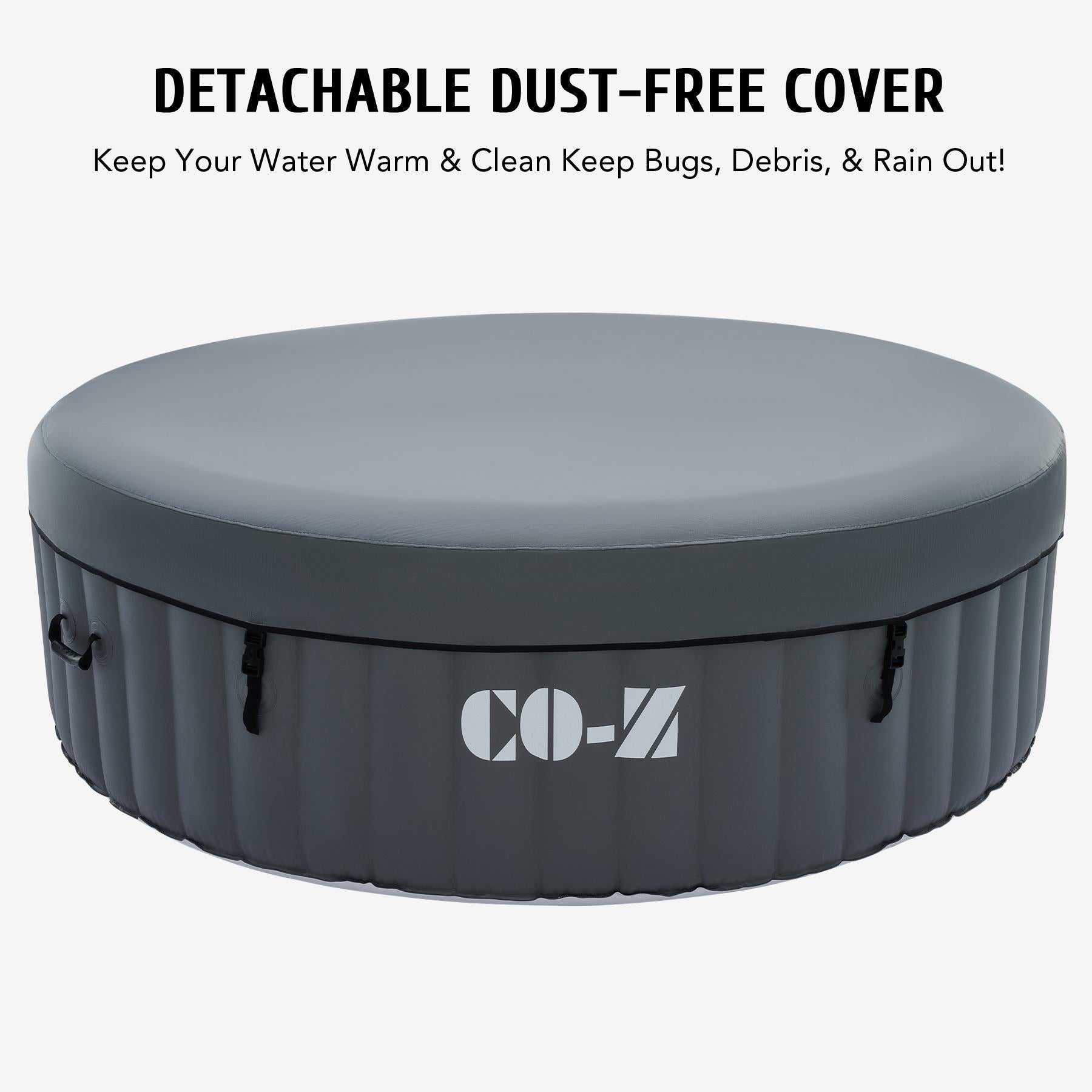 co-z 4-6 person 7' blow up hot tub w 130 air jets heater cover electric pump portable pool gray