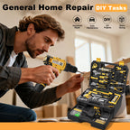 Tool Kit Box Drill Set with 12V Power Cordless Drill 299-Piece Tool Kit for Home Tool Set StoraCase with Drawer General Household Drill Set for Home Mechanics Repairs Men & Women, DIY