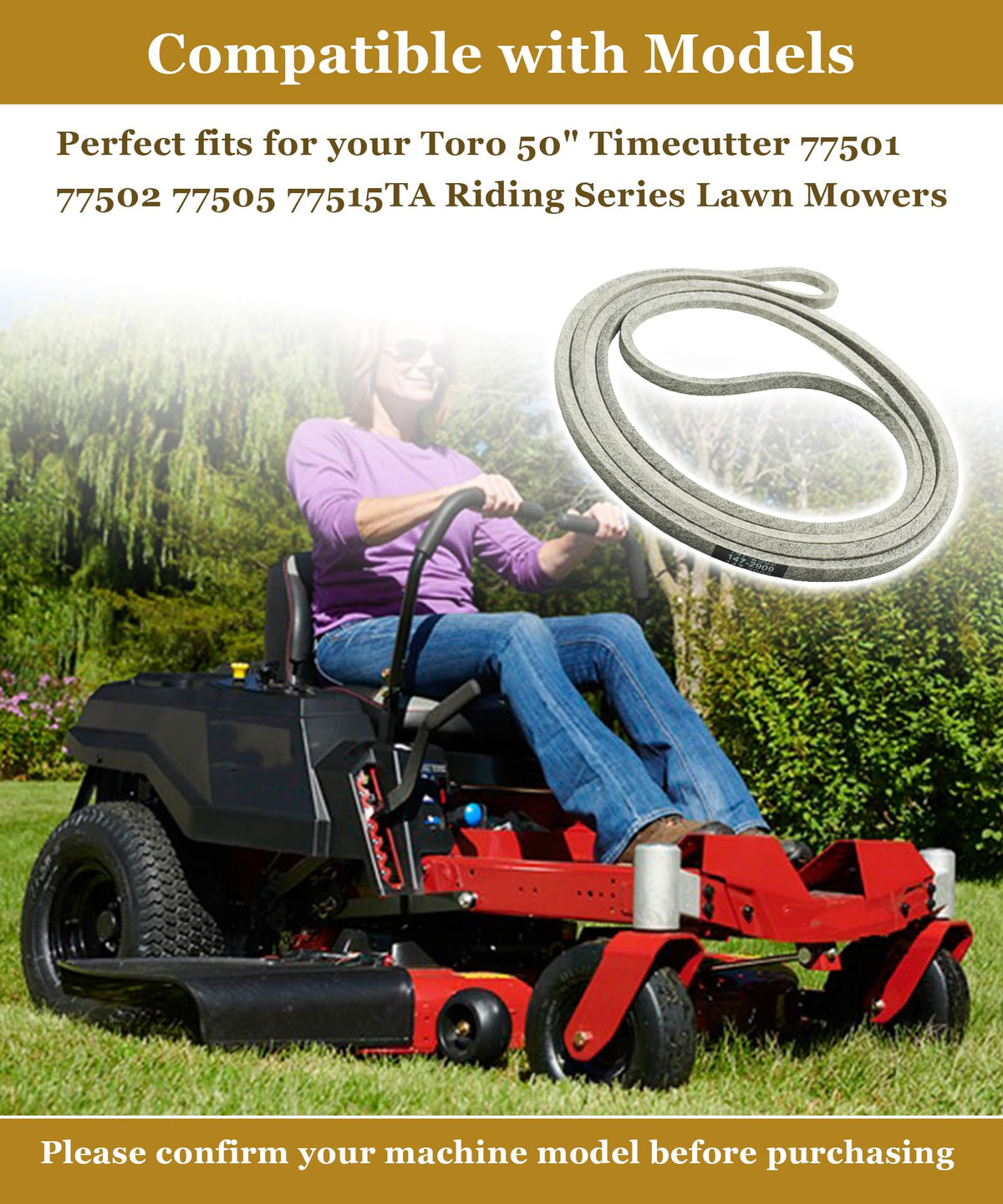147-2909 50" Lawn Mower Deck Drive V-Belt Fits for Timecutter 77501 77502 77505 77515TA Riding Series Lawn Mowers