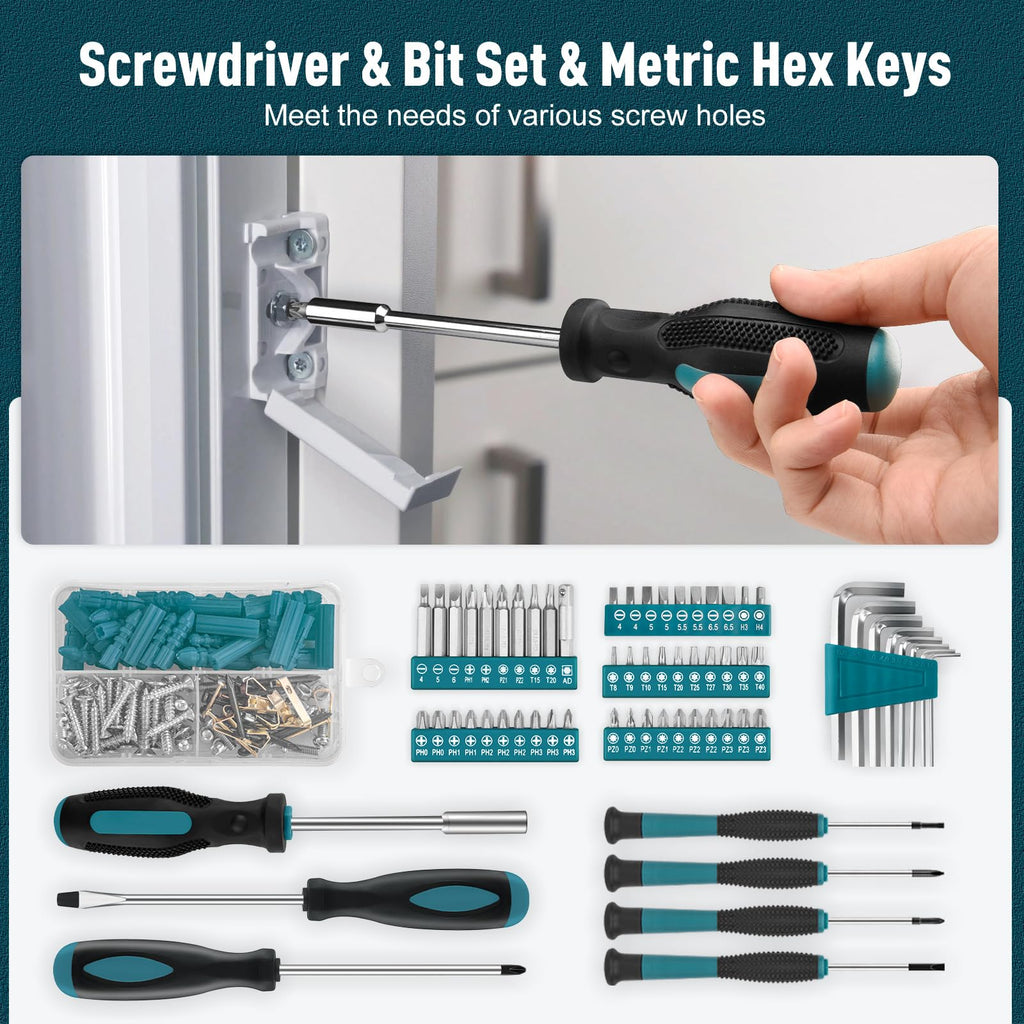 Home Tool Kit 281-PCs - Portable Complete Basic Repair General Hand Tool Sets for Men Women - Full Tool Set with Socket Wrench Set & Screwdriver Set & Metric Hex Key & Pliers & Tool Box Case