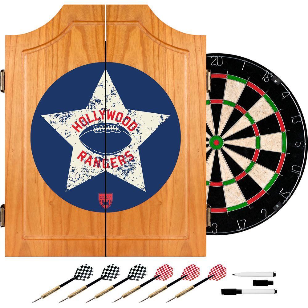 VAF 21 in. Hollywood Rangers Wood Dart Board Cabinet Set