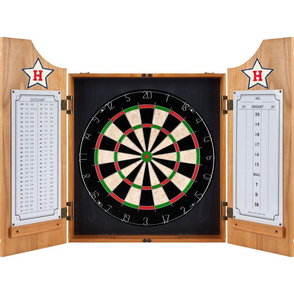 VAF 21 in. Hollywood Rangers Wood Dart Board Cabinet Set