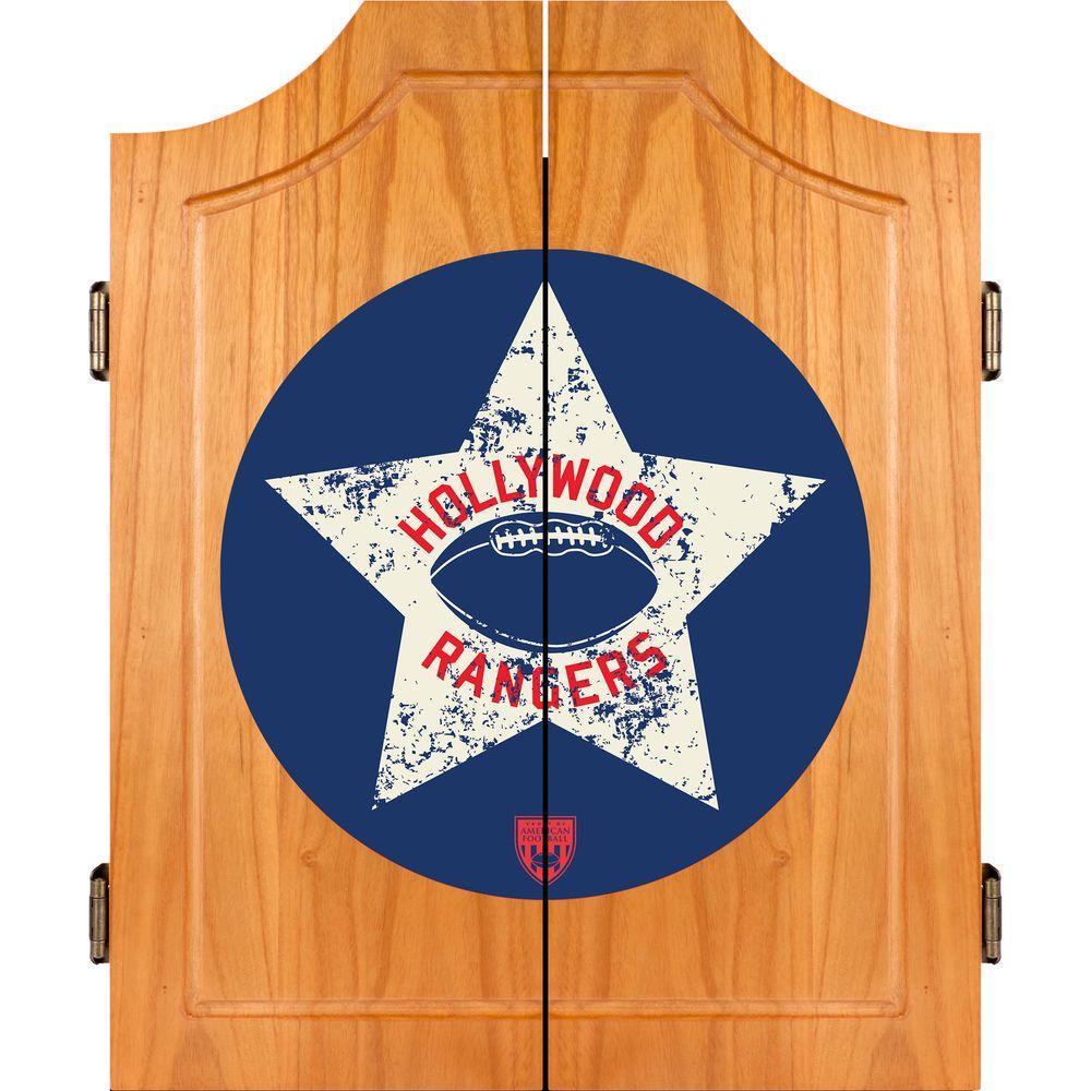 VAF 21 in. Hollywood Rangers Wood Dart Board Cabinet Set