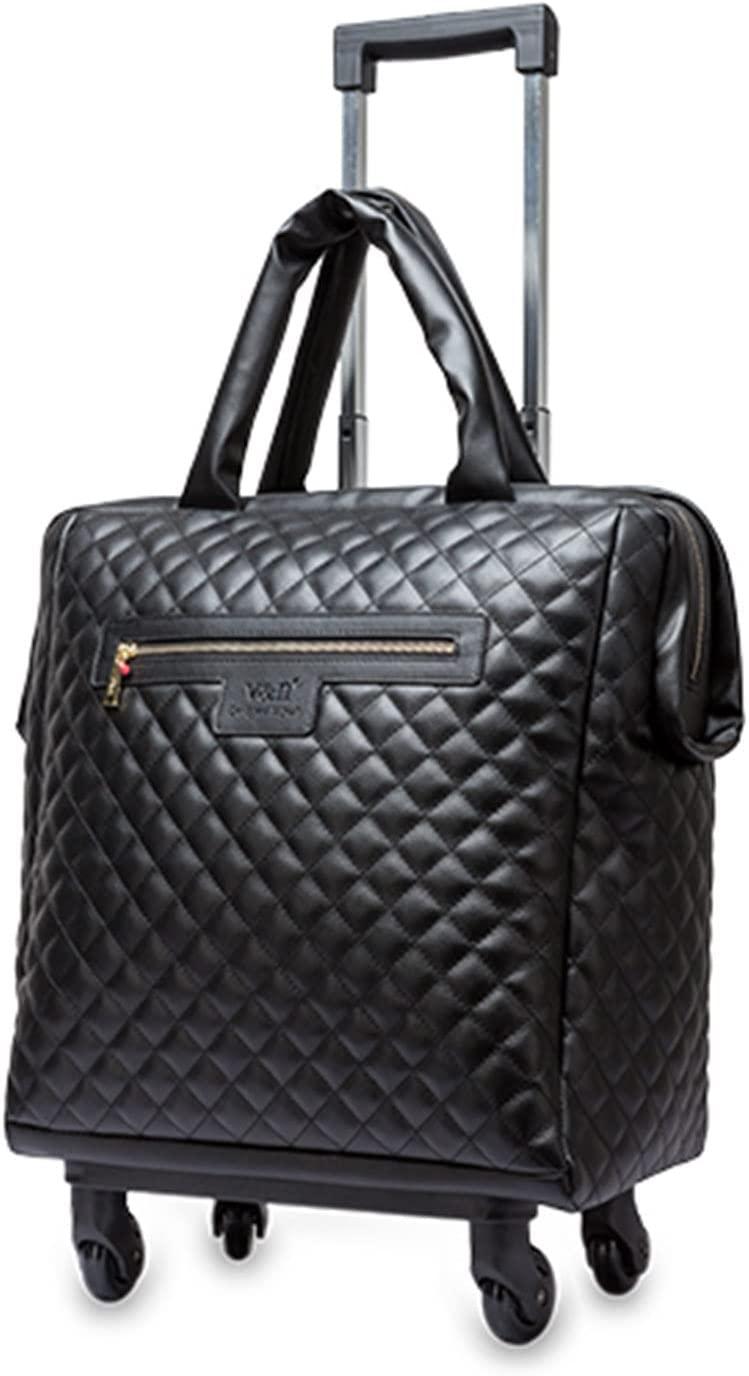 Leather Softside Underseat Carry on Suitcases Travel Duffel Bag with 4-rolling Spinner Wheels