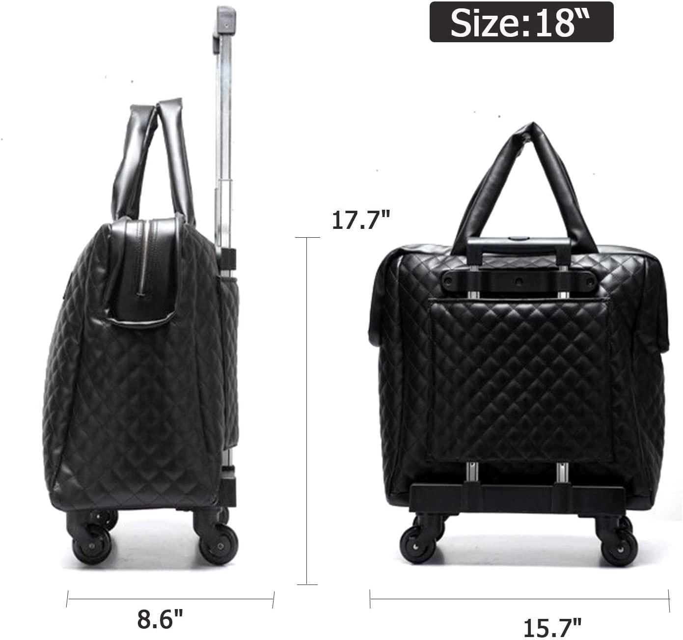 Leather Softside Underseat Carry on Suitcases Travel Duffel Bag with 4-rolling Spinner Wheels