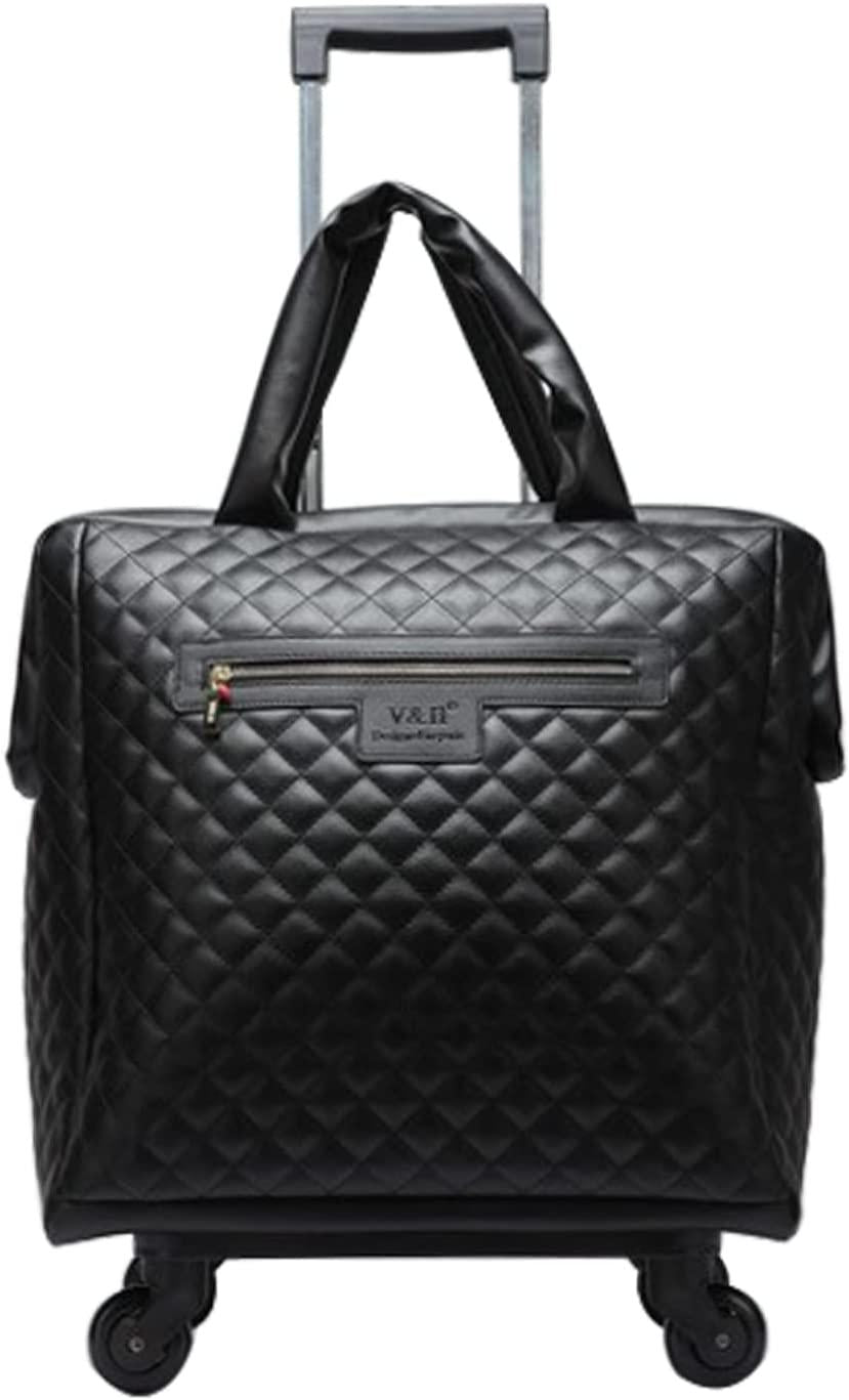 Leather Softside Underseat Carry on Suitcases Travel Duffel Bag with 4-rolling Spinner Wheels