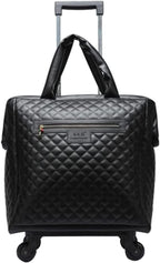 Leather Softside Underseat Carry on Suitcases Travel Duffel Bag with 4-rolling Spinner Wheels