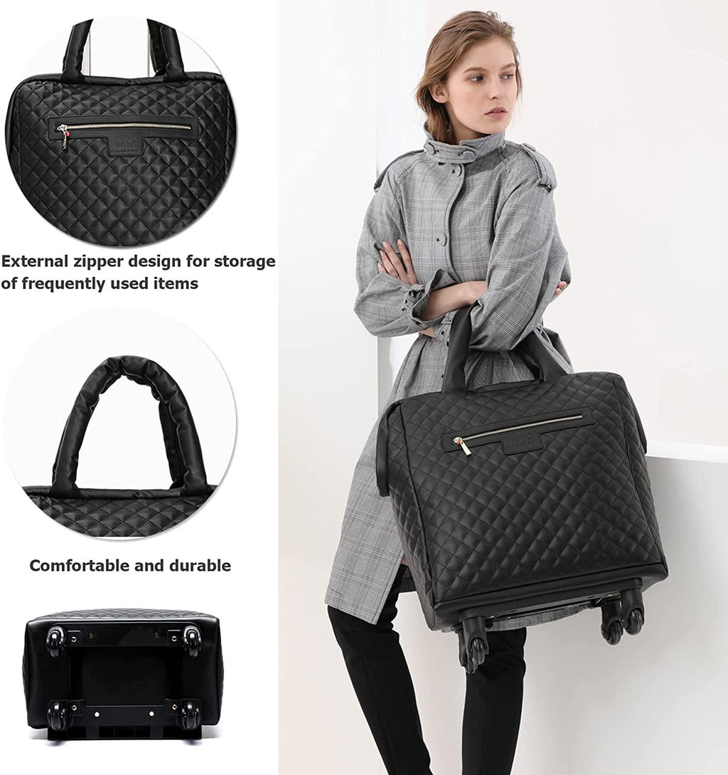 Leather Softside Underseat Carry on Suitcases Travel Duffel Bag with 4-rolling Spinner Wheels