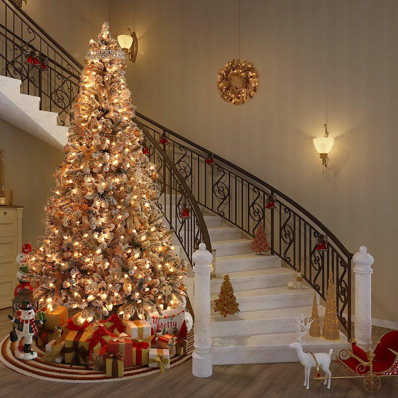 Abble Clear Prelit Incandescent Gold Flocked Spruce Artificial Christmas Tree, 8'