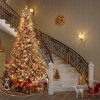 Abble Clear Prelit Incandescent Gold Flocked Spruce Artificial Christmas Tree, 8'