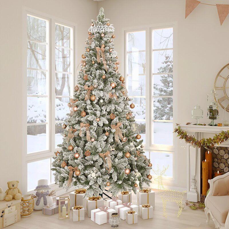 Abble Clear Prelit Incandescent Gold Flocked Spruce Artificial Christmas Tree, 8'