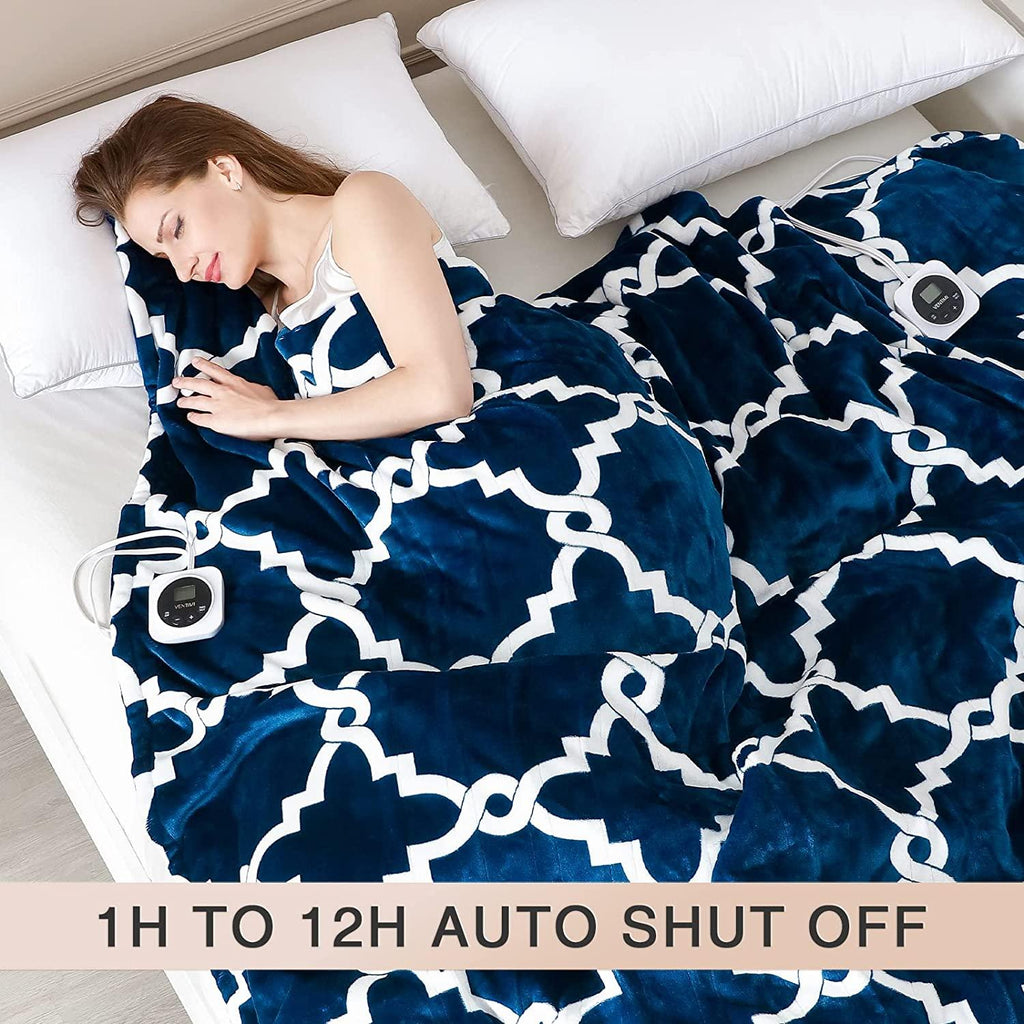 Electric Heated Blanket with Dual Controllers,Queen Size 84x90",ETL Certificated