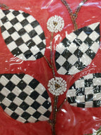 Mackenzie Childs Trailing Holly Red Check Beaded Christmas Tree Skirt. NEW!