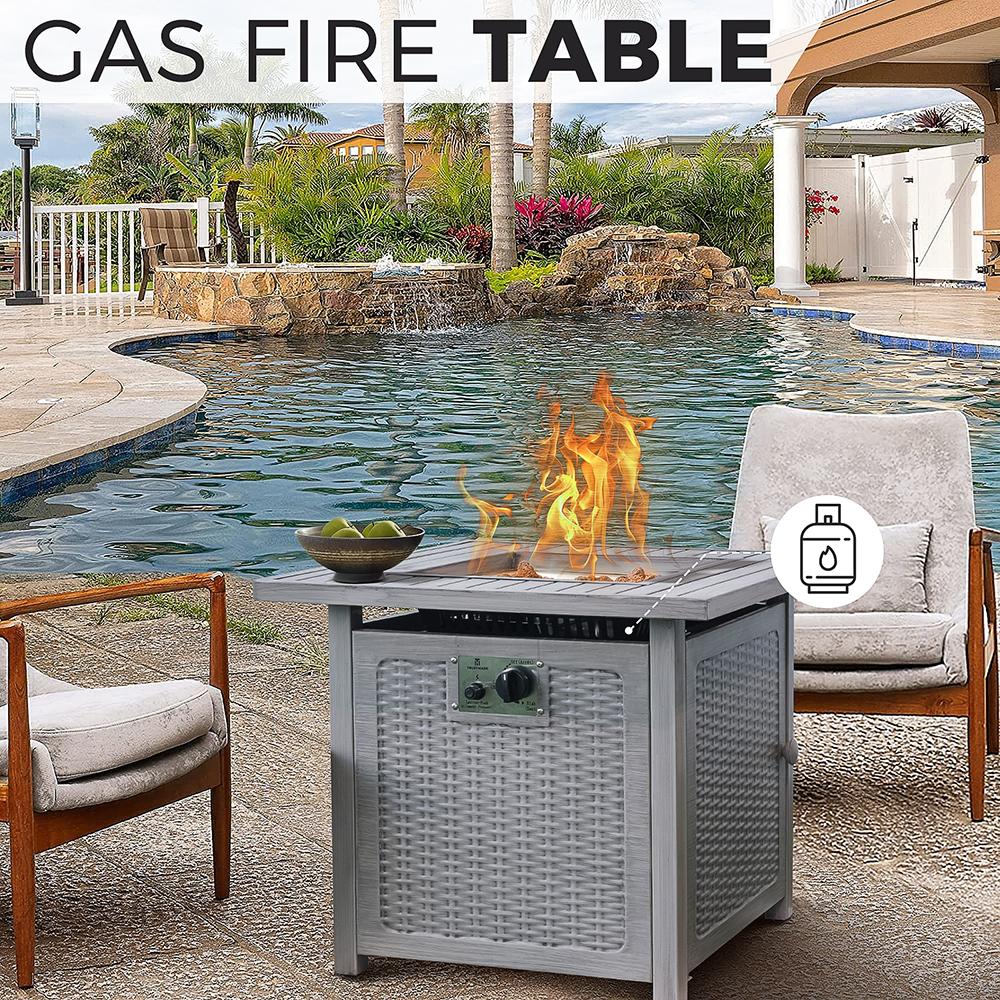 Goory 28in 50000 BTU Heater Fire Pits Cooking Grate Portable Fireplace Bonfire Square Stove Propane BBQ Yard