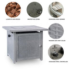 Goory 28in 50000 BTU Heater Fire Pits Cooking Grate Portable Fireplace Bonfire Square Stove Propane BBQ Yard