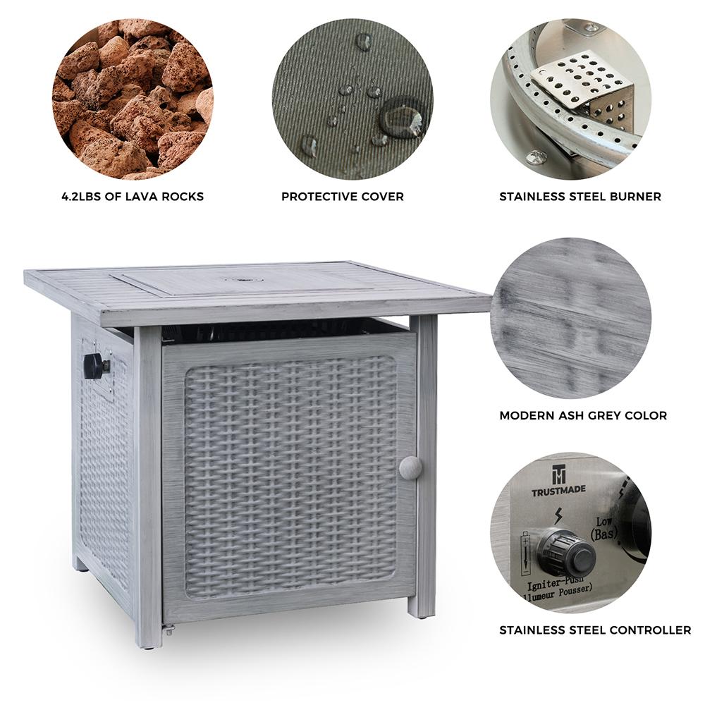 Goory 28in 50000 BTU Heater Fire Pits Cooking Grate Portable Fireplace Bonfire Square Stove Propane BBQ Yard