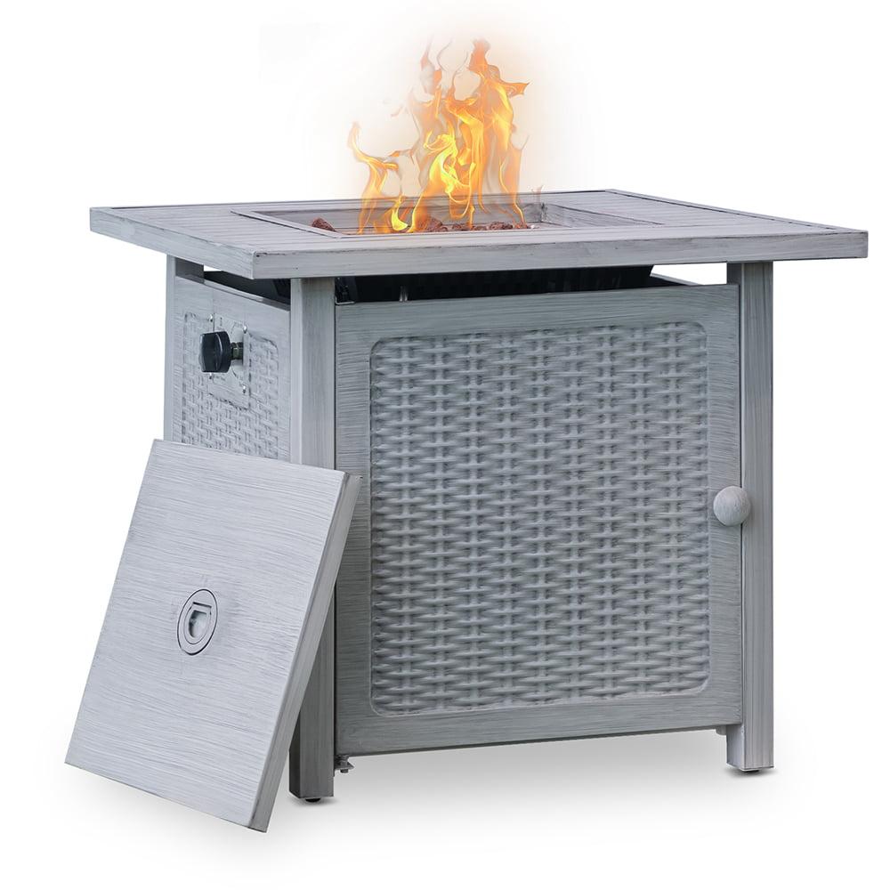 Goory 28in 50000 BTU Heater Fire Pits Cooking Grate Portable Fireplace Bonfire Square Stove Propane BBQ Yard